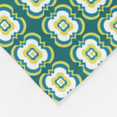 モロッコタイルパターンティール(緑がかった色)ミックスパターンモノグラム フリースブランケット (角)