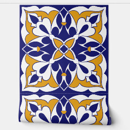 モロッコタイルパターンブルーイエローボヘミアン 壁紙