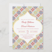 モロッコタイルパターンレッドQR結婚式招待状 招待状 (正面)