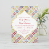 モロッコタイルパターンレッドQR結婚式招待状 招待状 (スタンド正面)