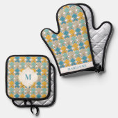 モロッコタイルパターン地中海のカスタム 鍋つかみ&鍋敷きセット (正面/裏面)