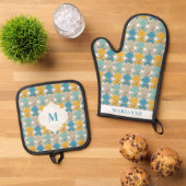 モロッコタイルパターン地中海のカスタム 鍋つかみ&鍋敷きセット (トップダウン)