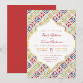 モロッコタイルパターン赤結婚式招待状 招待状