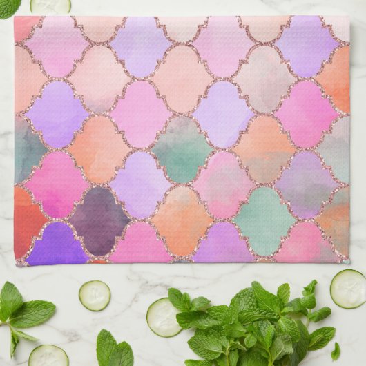 モロッコタイルパターン キッチンタオル (折り畳み)