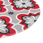 モロッコタイルパターン – グレーと赤 カッティングボード (角)