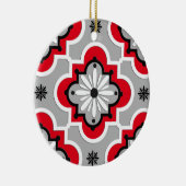 モロッコタイルパターン – グレーと赤 セラミックオーナメント (右)