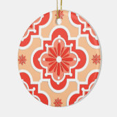 モロッコタイルパターン – コーラルオレンジの色合い セラミックオーナメント (左)