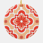 モロッコタイルパターン – コーラルオレンジの色合い セラミックオーナメント (裏面)