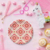 モロッコタイルパターン – コーラルオレンジの色合い ペーパープレート (パーティー)