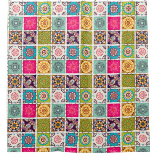 モロッコタイルパターン シャワーカーテン (正面)