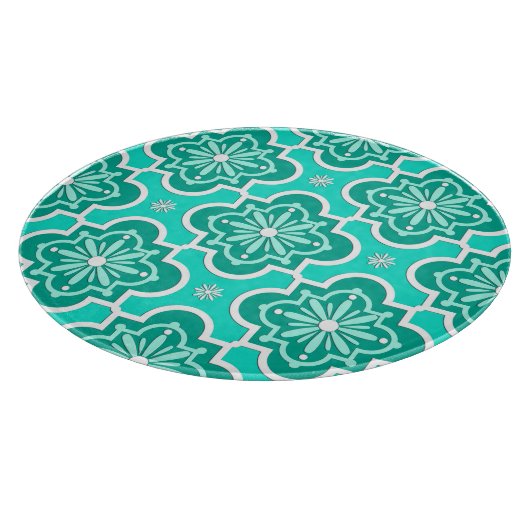 モロッコタイルパターン – ターコイズとアクア カッティングボード (角)