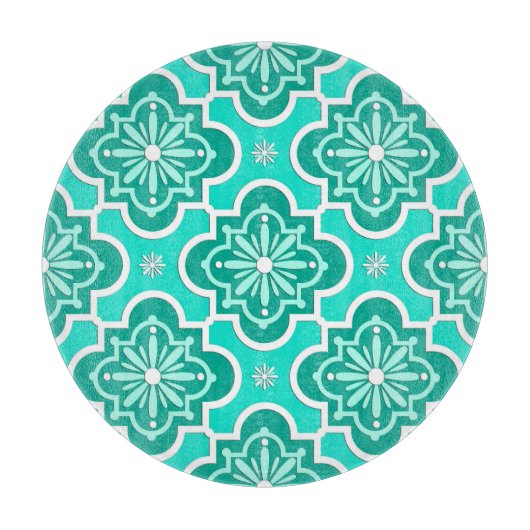 モロッコタイルパターン – ターコイズとアクア カッティングボード (正面)