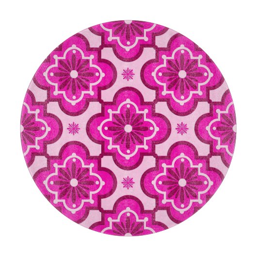モロッコタイルパターン – 明るい赤紫色ピンク カッティングボード (正面)