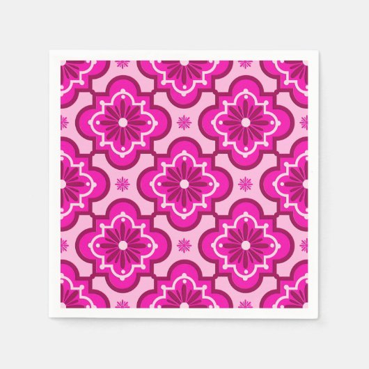 モロッコタイルパターン – 明るい赤紫色ピンク スタンダードカクテルナプキン (正面)
