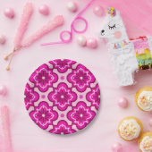 モロッコタイルパターン – 明るい赤紫色ピンク ペーパープレート (パーティー)