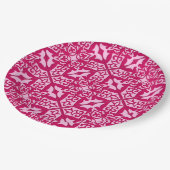 モロッコタイルパターン、明るい赤紫色、パステルピンク ペーパープレート (アングル)