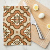 モロッコタイルパターン – 錆と褐色 キッチンタオル (四つ折り)