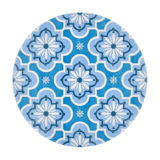 モロッコタイルパターン – 青と白 カッティングボード (正面)