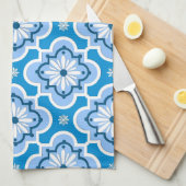 モロッコタイルパターン – 青と白 キッチンタオル (四つ折り)