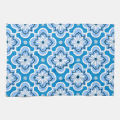 モロッコタイルパターン – 青と白 キッチンタオル (横)