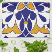 モロッコタイルブルーイエローヴィンテージボヘミアンパターン キッチンタオル (折り畳み)