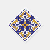 モロッコタイルブルーイエローヴィンテージボヘミアンパターン スタンダードカクテルナプキン (角)