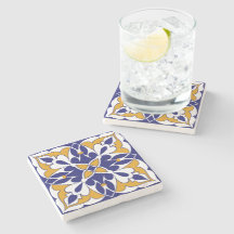 モロッコタイルブルーイエローヴィンテージボヘミアンパターン