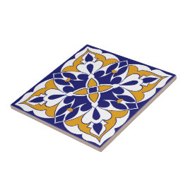 モロッコタイルブルーイエローヴィンテージボヘミアンパターン タイル