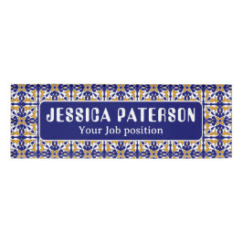 モロッコタイルブルーイエローヴィンテージボヘミアンパターン 名札