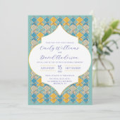 モロッコタイルブルーゴールデンQRコード 招待状 (スタンド正面)