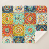 モロッコタイルモザイクイラストレーションパターン シェルパブランケット (正面(横))