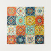 モロッコタイルモザイクイラストレーションパターン タペストリー (正面(横))