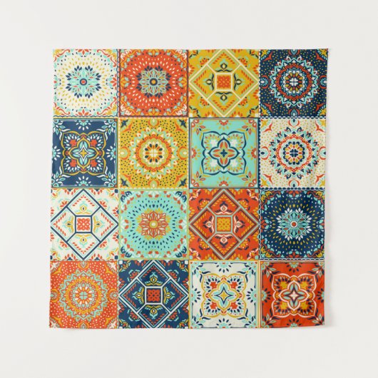 モロッコタイルモザイクイラストレーションパターン タペストリー (正面)