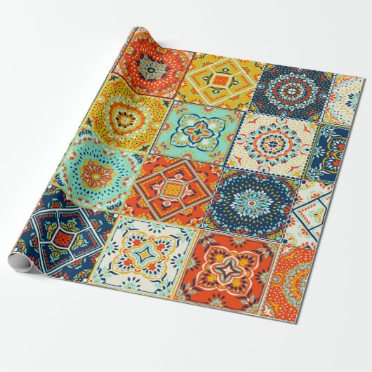 モロッコタイルモザイクイラストレーションパターン ラッピングペーパー (アンロールド)