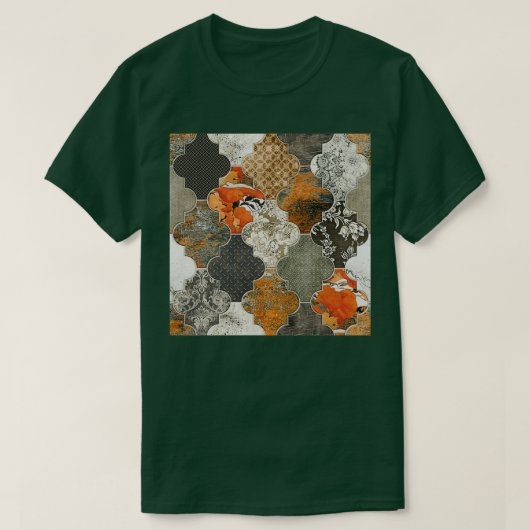 モロッコタイルラストオレンジオリーブ灰色 Tシャツ (デザイン正面)