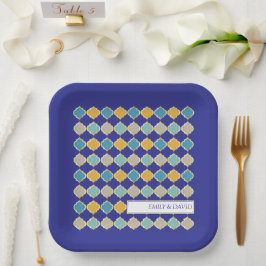 モロッコタイル王室のブルーゴールデン結婚アラブ ペーパープレート