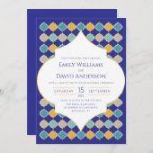 モロッコタイル王室のブルーゴールデン結婚ズ 招待状 (正面/裏面)