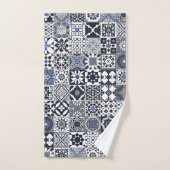 モロッコタイル黒、青、灰色 バスタオルセット (ハンドタオル)