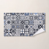 モロッコタイル黒、青、灰色 バスタオルセット (ハンドタオル)