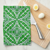 モロッコタイル – エメラルドグリーンと白 キッチンタオル (四つ折り)