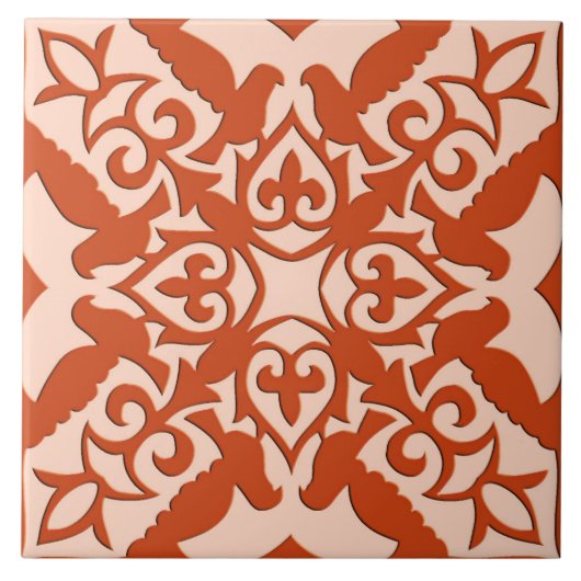 モロッコタイル – コーラルオレンジと桃 タイル (正面)
