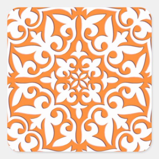 モロッコタイル – コーラルオレンジと白 スクエアシール (正面)