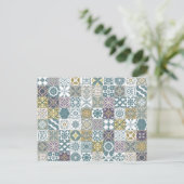 モロッコタイル – パステルブルーと金ゴールド ポストカード (スタンド正面)