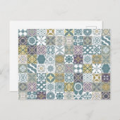 モロッコタイル – パステルブルーと金ゴールド ポストカード (正面/裏面)