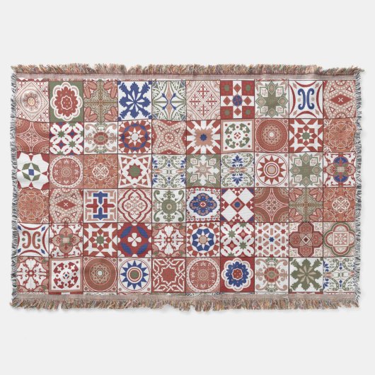 モロッコタイル – ブルゴーニュとブルー スローブランケット (正面)