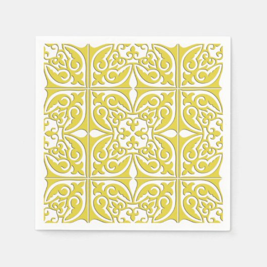 モロッコタイル – マスタード黄色と白 スタンダードカクテルナプキン (正面)