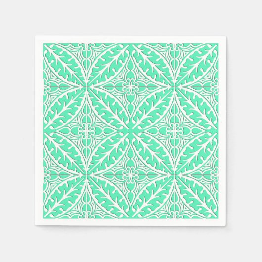 モロッコタイル – ロビンの卵青と白 スタンダードカクテルナプキン (正面)