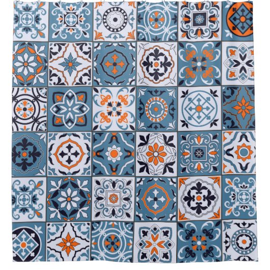 モロッコタイル：ヴィンテージシームレスなエレガンス シャワーカーテン (正面)