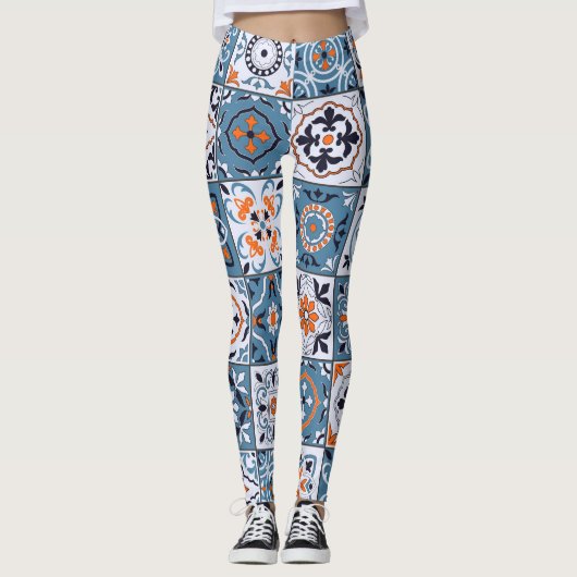 モロッコタイル:ヴィンテージシームレスなエレガンス レギンス (正面)