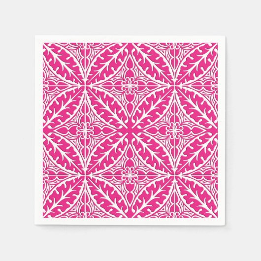 モロッコタイル – 明るい赤紫色ピンクと白 スタンダードカクテルナプキン (正面)